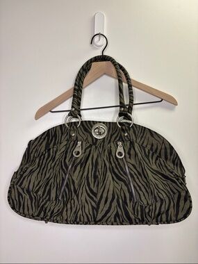 Baggallini Olive Green Army Black Zebra Print Shanghai Satchel Travel Hobo Purse